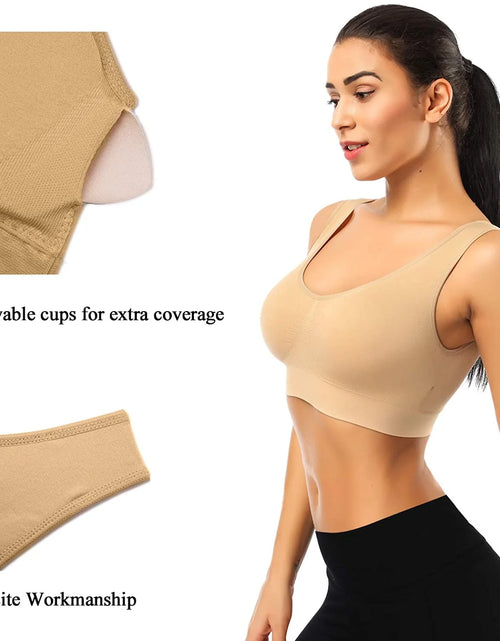 Load image into Gallery viewer, 3 Pack Sports Bras for Women,Seamless Comfortable Bras Set with Removable Pads for Sleep,Pull on Closure plus Size,Black+White+Nude,Xxl
