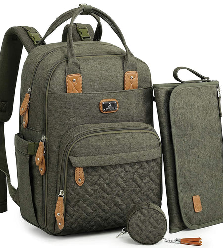 Diaper Bag Backpack with Portable Changing Pad, Pacifier Case and Stroller Straps, Large Unisex Baby Bags for Boys Girls, Multipurpose Travel Back Pack for Moms Dads, Army Green