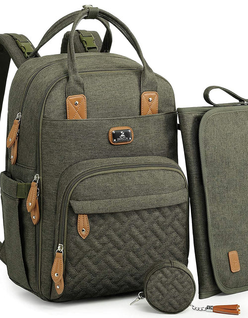 Load image into Gallery viewer, Diaper Bag Backpack with Portable Changing Pad, Pacifier Case and Stroller Straps, Large Unisex Baby Bags for Boys Girls, Multipurpose Travel Back Pack for Moms Dads, Army Green
