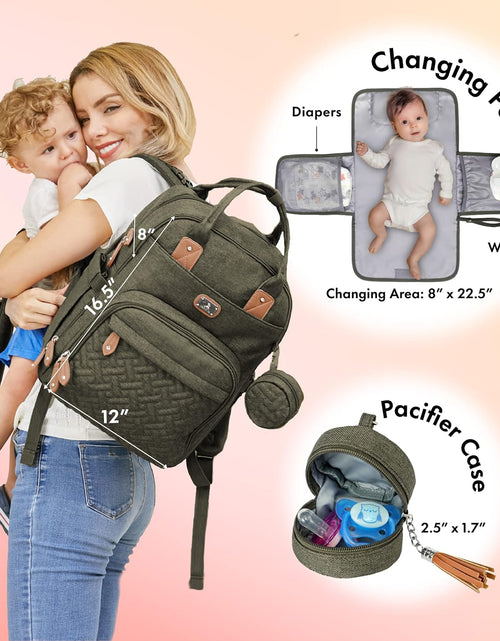 Load image into Gallery viewer, Diaper Bag Backpack with Portable Changing Pad, Pacifier Case and Stroller Straps, Large Unisex Baby Bags for Boys Girls, Multipurpose Travel Back Pack for Moms Dads, Army Green
