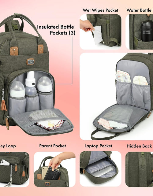 Load image into Gallery viewer, Diaper Bag Backpack with Portable Changing Pad, Pacifier Case and Stroller Straps, Large Unisex Baby Bags for Boys Girls, Multipurpose Travel Back Pack for Moms Dads, Army Green
