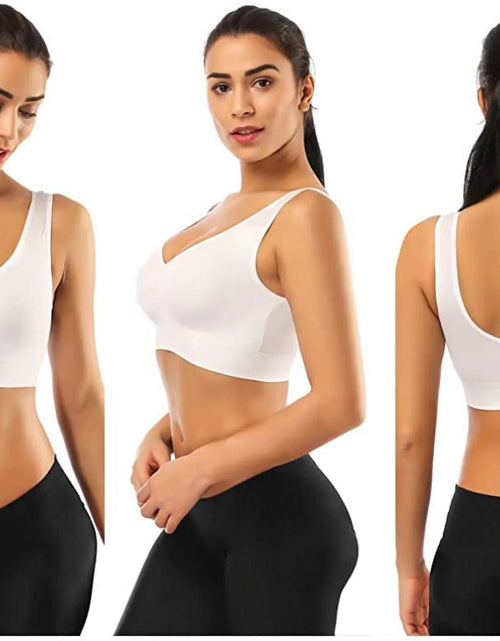 Load image into Gallery viewer, 3 Pack Sports Bras for Women,Seamless Comfortable Bras Set with Removable Pads for Sleep,Pull on Closure plus Size,Black+White+Nude,Xxl
